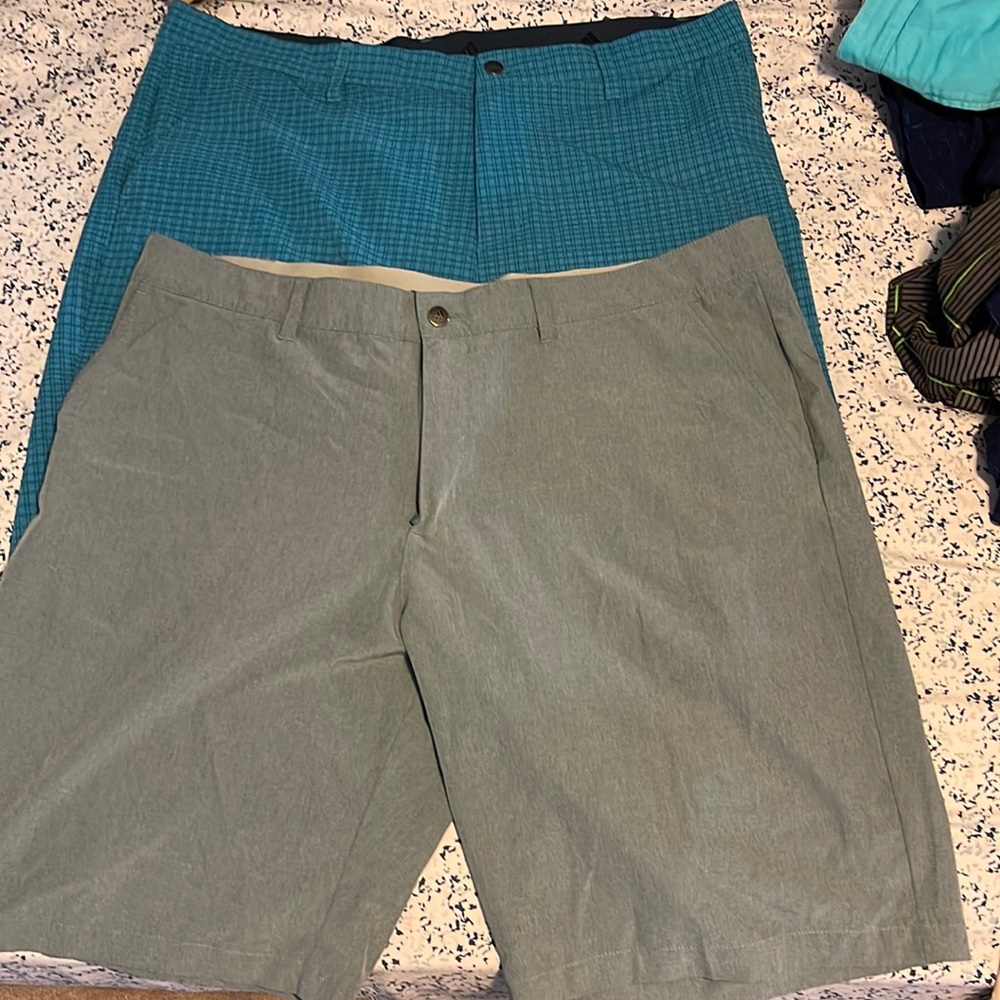 Adidas golf shorts 2 pair. Light green and checkered blue Mens size 40